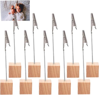 10 stuks kaartenstandaard, notitiehouders van hout, fotohouder met klemmen, minimalistische tafelkaarthouder, praktische kaarthouder voor notities, prijskaarten en fotostandaard, ideaal voor thuis of