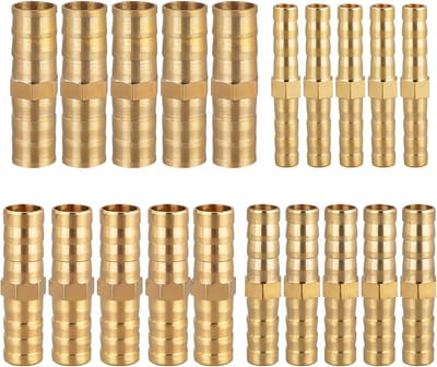 Pakket van 20 messing slangkoppelingen, 6/8/10/12 mm messing connectoren, autoslangkoppelingen, slangaansluitaccessoires, geschikt voor luchtleidingen, waterleidingen, brandstofleidingen