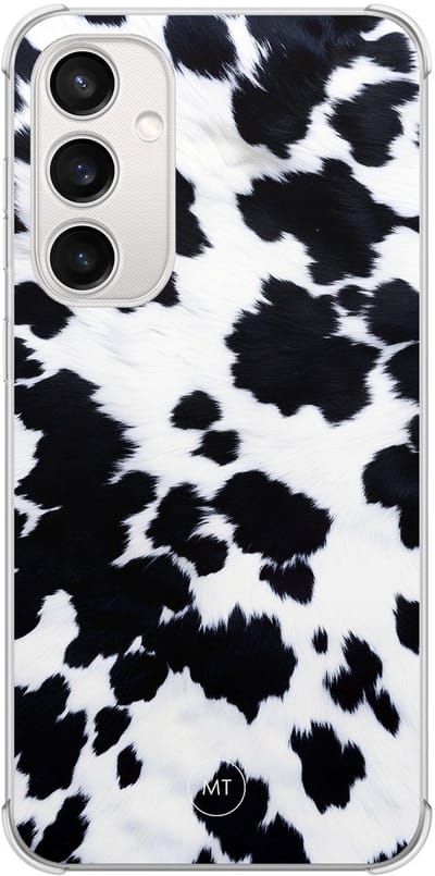 Hoesje (shockproof) geschikt voor Samsung Galaxy S23 FE - Koeienprint - Extra sterke case - TPU/polycarbonaat - Print - Zwart, Wit, Transparant