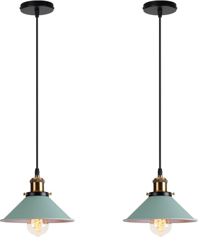 2 Stuks Hanglamp Modern Kroonluchter Industriële E27 Plafondlamp voor Keuken Slaapkamer Woonkamer Groen