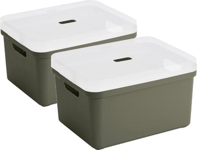Sunware opbergbox - 2x stuks - 32 liter - donkergroen - kunststof - transparante deksel - 45x35x24 cm - Sigma serie