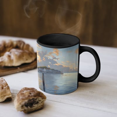 Magische Mok - Foto op Warmte Mokken - Koffiemok - Zeilboot - Zon - Pier - Hout - Magic Mok - Beker - 350 ML - Theemok