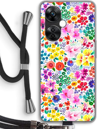 Case Company® - Hoesje met koord geschikt voor OnePlus Nord CE 3 Lite hoesje met Koord - Little Flowers - Telefoonhoesje met Zwart Koord - Bescherming aan alle Kanten en Over de Schermrand