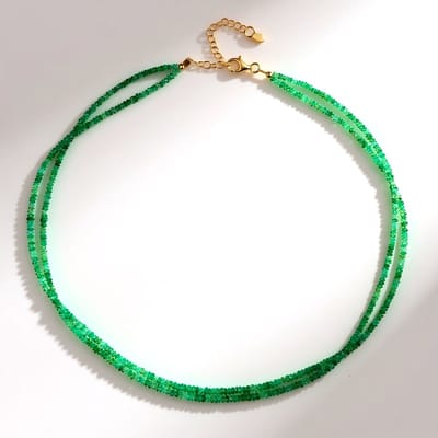 Cavill - Zilveren Halsketting 925 Sterling Zilver - 40,19 ct Zambia Smaragd Fancy Kraal - Verstelbare Elegante Groene Goudkleurig