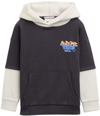 Tom Tailor - Hoodie sweatshirt in een 2-in-1 look - Maat 92/98 - coal grey