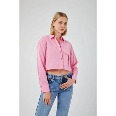 Korte Poplin Shirt met Pocket Detail