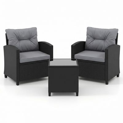 Balkonset 2 personen - Tuinset - Bistroset - Zwart - Weerbestendig - 3 delig - Tuintafel en 2 stoelen - 2 personen - Metaal