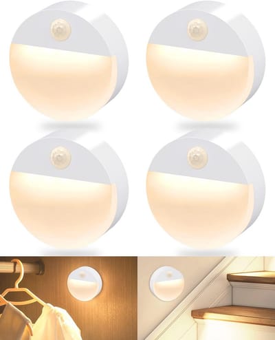 Nachtlampje met Bewegingsmelder - 4 Stuks LED Trapverlichting met Batterij voor Kinderkamer, Hal, Trap, Slaapkamer