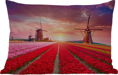 Buitenkussens - Tuin - Bloemen - Windmolen - Tulpen - Zonsondergang - Roze - 50x30 cm