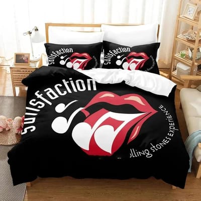 3D Print Rolling Stones Logo Beddengoed Set Dekbedovertrek Bedset Dekbedovertrek Kussensloop Dekbed Koningin Maat Jongens Volwassene 70x133cm 2pcs