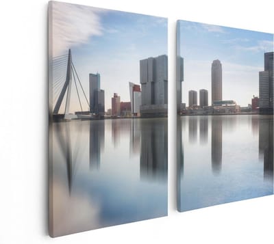 Artaza Canvas Schilderij Tweeluik Rotterdamse Skyline Met De Erasmusbrug  - 80x60 - Foto Op Canvas - Canvas Print