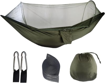 Camping Hangmat - Outdoor Schommel - Ontspannen Buiten - Met Geïntegreerd Muggennet - 250 x 120 cm - Legergroen