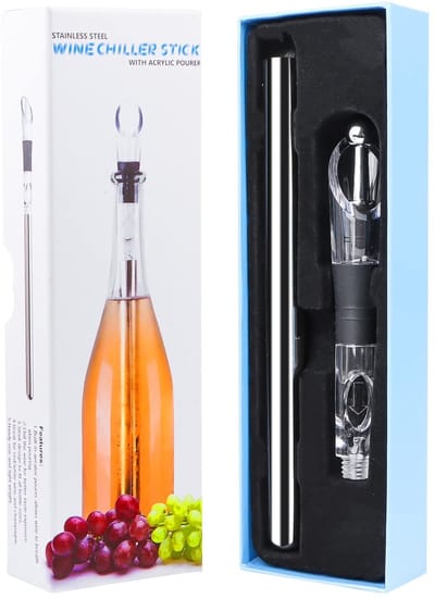 Dailygoods- Wijnkoeler 3-in-1 - Wijnkoelstick - Flessenkoeler - Roestvrij Staal - Cadeau voor Wijnliefhebbers - Perfect voor Feesten