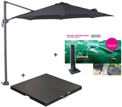 Garden Impressions Hawaii zweefparasol S Ø300 - donker grijs/zwart met 60 kg parasolvoet en parasolhoes