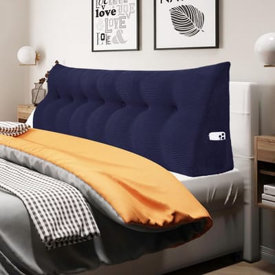 Groot Rugsteun Kussen voor Bed en Bank - Driehoekig Hoofdeinde met Afneembare Corduroy Hoes