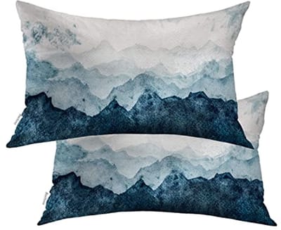 Marineblauwe aquarel bergen kussenhoezen 12x20 inch - 2 stuks met verborgen ritssluiting