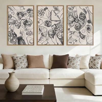 Wandkunst Set - Keuken Decoratie - Woonkamer Aankleden - Hout met PS Frame - 3 x 40 x 60 cm