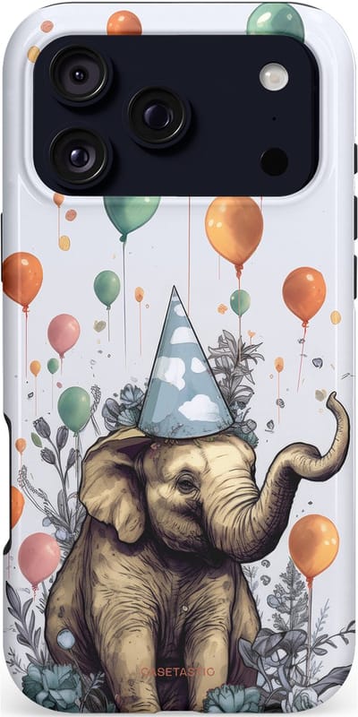 Casetastic hoesje geschikt voor Apple iPhone 17 Pro Max - MagSafe - Dubbellaagse bescherming - Olifant Verjaardag - Fashion Case - Wit Lichtgrijs Taupe Donkergrijs