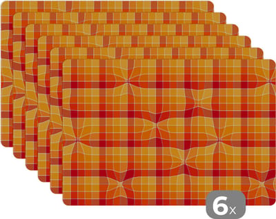 Placemat - Placemats kunststof - Oranje - Patronen - Abstract - 45x30 cm - 6 stuks - Hittebestendig - Anti-Slip - Onderlegger - Afneembaar