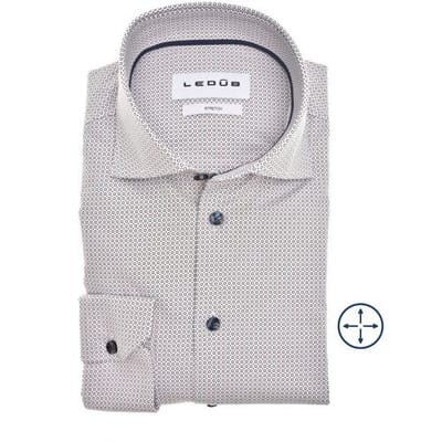 Ledub modern fit overhemd - popeline - donkerblauw met rood en wit dessin - Strijkvriendelijk - Boordmaat: 39 (EU maat: M)