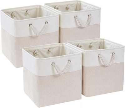 Famanu – Stoffen opbergkubussen set van 4 - 25x25x25 cm - opbergmanden voor kleding en rekken - lichtbeige wit