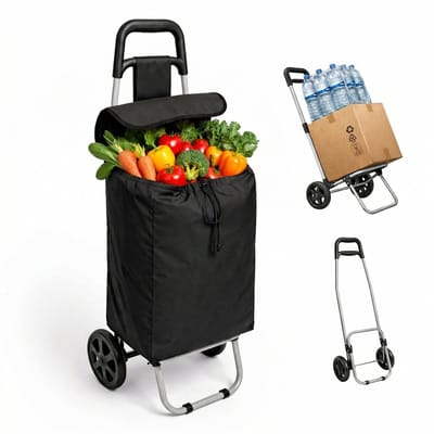 Boodschappentrolley Opvouwbaar - Waterdichte Trolley op Wieltjes - Stevige Boodschappenwagen met 2 Wielen - Winkelwagentje - Winkelkar - Shopping Trolley - Boodschappenkar - Shopping Cruiser - Winkeltrolley - Grocery - Supermarkt - Deluxa - Zwart