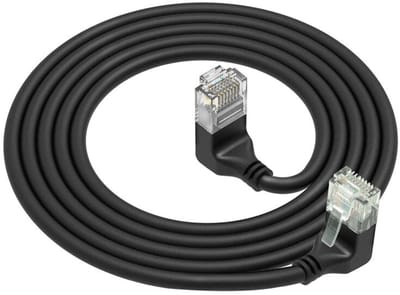 ACT Zwarte 5 meter U/UTP CAT6A LSZH Slimline patchkabel met RJ45 connectoren 90° haaks beneden naar 90° haaks boven DD7905