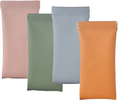 Brillenkoker 4-pack - Zachte PU-leren beschermhoes - Unisex brillenkoker - Zonnebrillenkoker - Opbergveer met automatische sluiting - Draagbaar en waterdicht - Verkrijgbaar in 4 kleuren - Eén maat (4-pack - Multicolor)