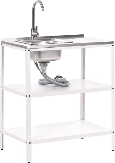 VILAMA - Buitenkeuken met spoelbak - Wit - 80x50x92 cm - Staal