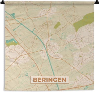 Wandkleed - Wanddoek - Plattegrond - Kaart - Stadskaart - België - Beringen - 180x180 cm - Wandtapijt