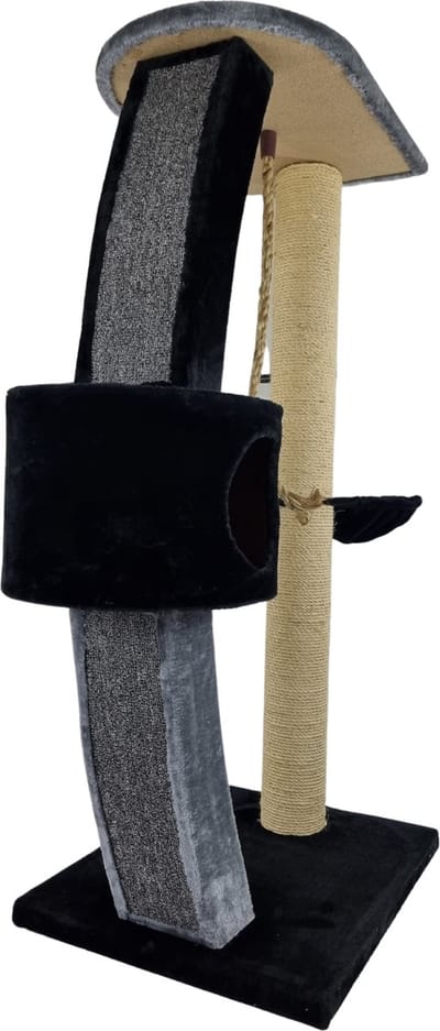 Topmast Krabpaal Moondream - Grijs & Zwart - 60 x 50 x 125 cm - Met Kattenhuis, Hangmat & Krabplank - Krabpaal voor Grote Katten