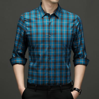 Heren Lente en Herfst Nieuw Geruit Overhemd Heren Lange Mouw Mode Koreaanse Stijl Jeugd Casual Overhemd Heren 4XL blue