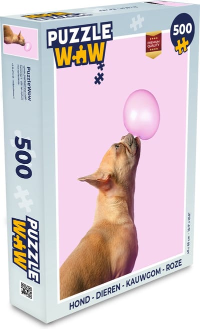 Puzzel Hond - Dieren - Kauwgom - Roze - Legpuzzel - Puzzel 500 stukjes