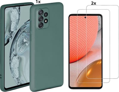 Hoesje Geschikt Voor Samsung Galaxy A72 Hoesje Soft Nano Silicone Backcover Gel Donkergroen Met 2x Glazen Screenprotector