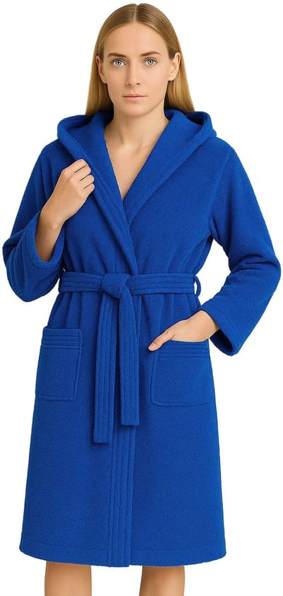 Barbons Badjas Dames - Katoen met Capuchon - Oekotex - Blauw - S