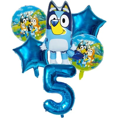 6 stuks Familie Bluey Aluminium Ballon Cartoon Bingo Activiteit Speelgoed Blauw Gouden Ster Ballon Decor Verzameling Verjaardag Viering Baby Douche Benodigdheden As Picture