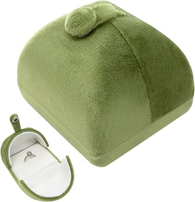 SnelShoppen - Ring Box Retro Ringdoos met Drukknop, Flanel Ringdoos voor Trouwen, Verloving, Huwelijksaanzoek, Ceremonie, Jubileum - Groen
