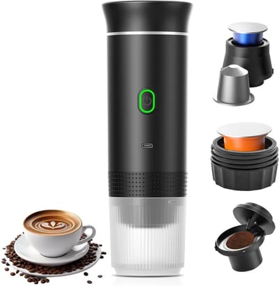 Amolass - Draagbare Koffiemachine Cups - Espressomachine - Koffiezetapparaat - Gemalen Bonen - Zwart - 24.5x8.3cm - Voor Onderweg