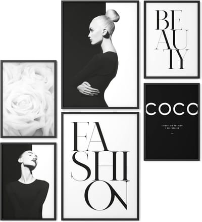 Poster Set - Wanddecoratie Prints - Woonkamer Inrichten - Mix & Match Ontwerpen - 2x 30x40cm 4x 21x30cm - Zwart Wit
