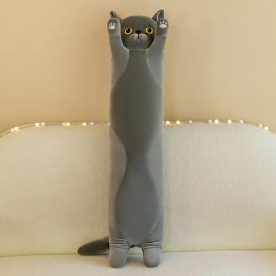 Katteneiland Kussenpop Pluche Speelgoed Lange Kattenpop Slapende Lappenpop Verjaardagscadeau 90cm grijs