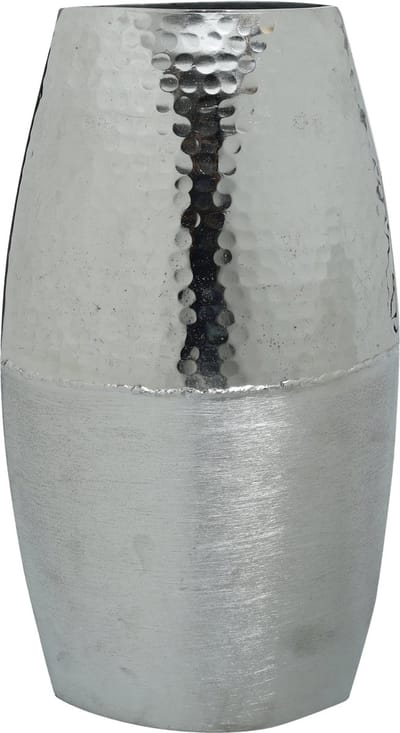 PTMD Vaas zilver geborsteld met glanzend gehamerd aluminium pot M - 37 hoog