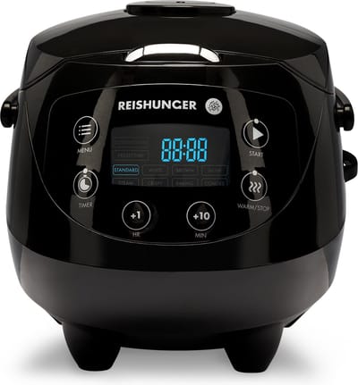 Reishunger Digitale Mini Rijstkoker in Zwart - Multicooker met 8 programma's, stoominzet, premium binnenpan, timer en warmhoudfunctie - Rijst voor maximaal 3 personen