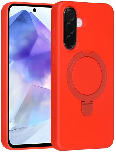 Backcover Hoesje Geschikt voor: Samsung Galaxy A56 Volledig Dekkende Schokbestendige Siliconen Backcover met Ringstandaard – 360° Bescherming - Classic Red