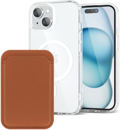 Shockproof Anti Shock Back Cover Hoesje Compatibel met MagSafe Geschikt voor: Apple iPhone 15 met Magnetische Pasjeshouder - Bruin