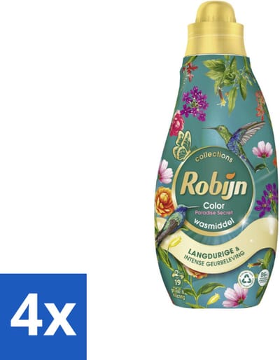 4 x Robijn - Klein & Krachtig Collections Color Paradise Secret - Vloeibaar Wasmiddel - 19 Wasbeurten - Wasmiddel - Kleurwas - Wasverzachter - Biologisch Afbreekbaar - Duurzaam