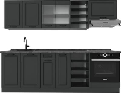 Vicco R-Line Complete keukeneenheid – 240 cm, WB Antraciet Antraciet landhuis/antraciet