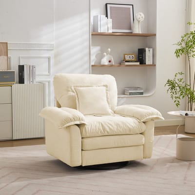 MODENUIT Draaifauteuil - 360 Graden Draaibaar Met Steunkussen - Voor Woonkamer En Slaapkamer - Chenille Beige