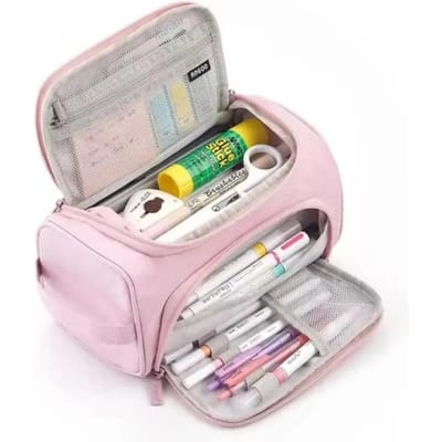 Super Grande Trousse Mignonne Portable Multifonctionnelle Boîte à Crayons Grande Capacité 2 Compartiments Organisateur de Papeterie Fournitures Scolaires Cadeau rose