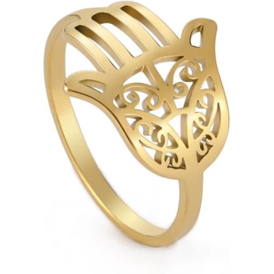 LIKGREAT Vintage Hamsa Fatima Hand Ring Roestvrij Staal Sieraden Religie Vrouwen Goudkleurige Ringen Amulet Talisman Cadeau 8 beige