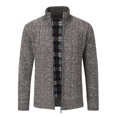 Herenvest met ritssluiting Grof gebreid vest met opstaande kraag voor winterbruin